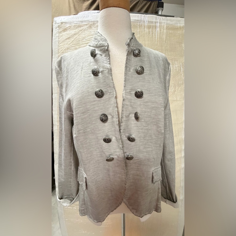 Women's Light Gray Double-Breasted Military-Style Blazer
